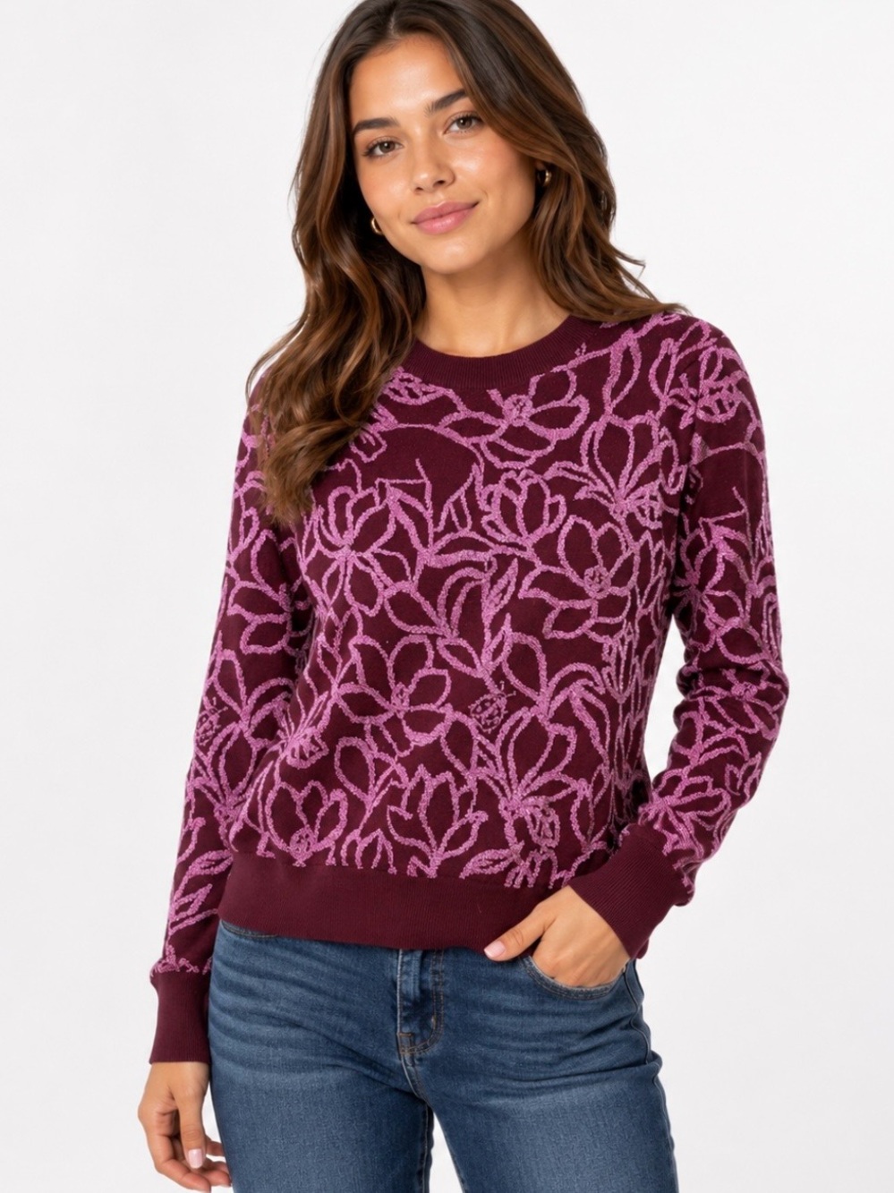 KATE SPADE | Floral Scribble Flora Metallic Sweater Jacquard Crewneck Medium